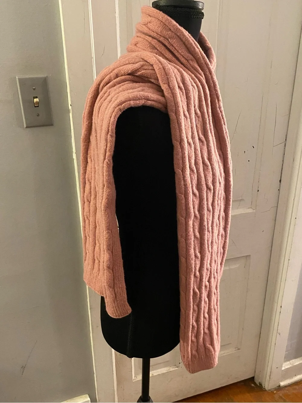 Cable-Knit Blush Pink Scarf - Women's Cozy Wrap